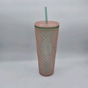 Starbucks Tumbler 2021 Summer Jeweled Pearl Pink Green Venti‎ 24oz Cold Cup